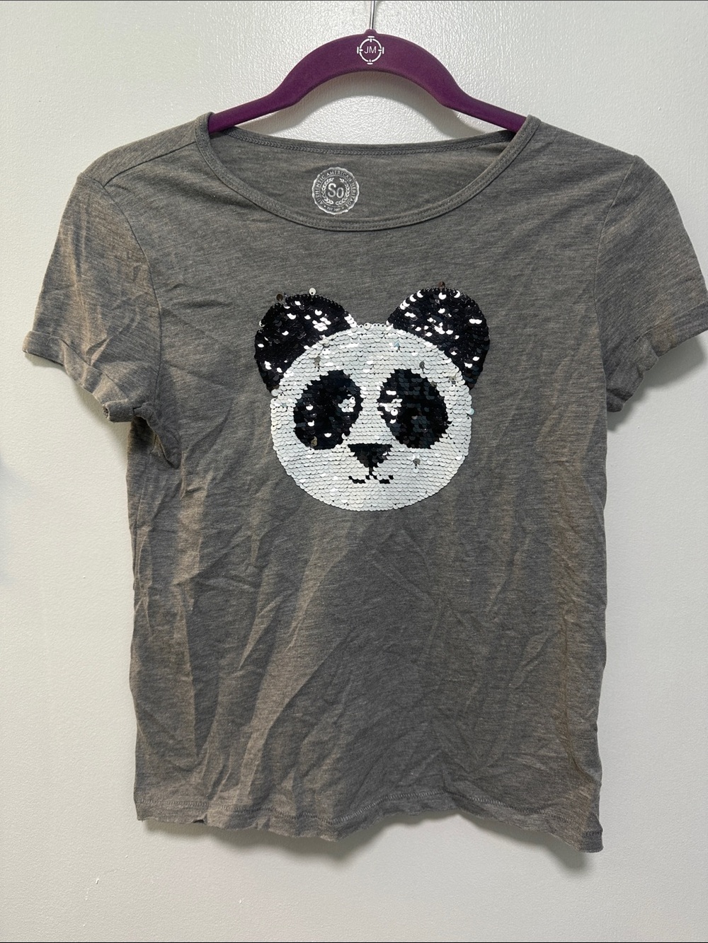 SO girls Gray flip sequin Short Sleeve Tee - Kids size 12